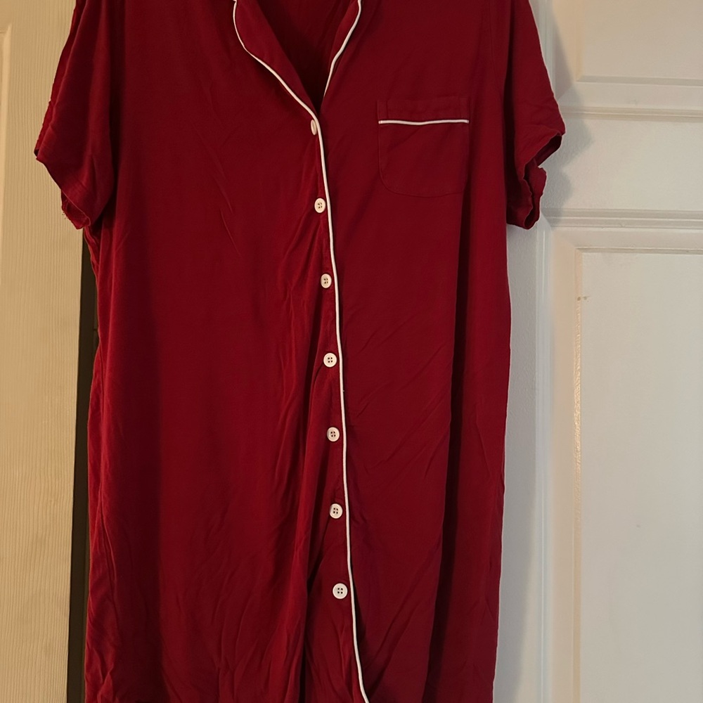 Red Button-Up Pajama Top